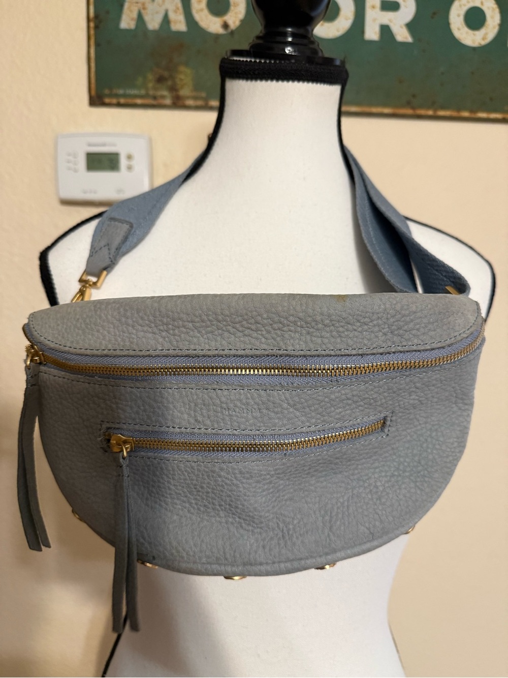 Hammitt Charles Medium Crossbody Belt Bag Leather Wide adjustable strap Blue